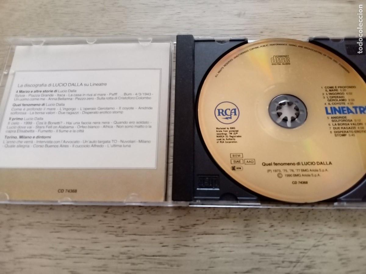 CDs de m&uacute;sica: Lucio Dalla. Quel fenomeno di. CD - Foto 3