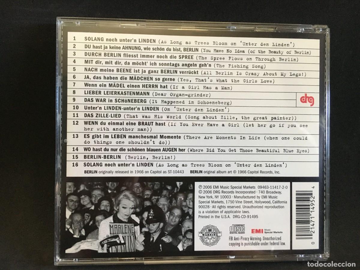 CDs de m&uacute;sica: Marlene Dietrich - Singt Berlin Berlin - CD - DRG - COMO NUEVO - Foto 2