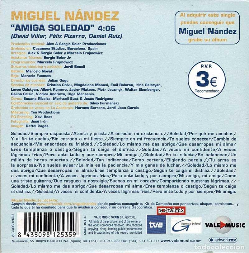 CDs de m&uacute;sica: Miguel N&aacute;ndez - Amiga Soledad. CD Single - Foto 2