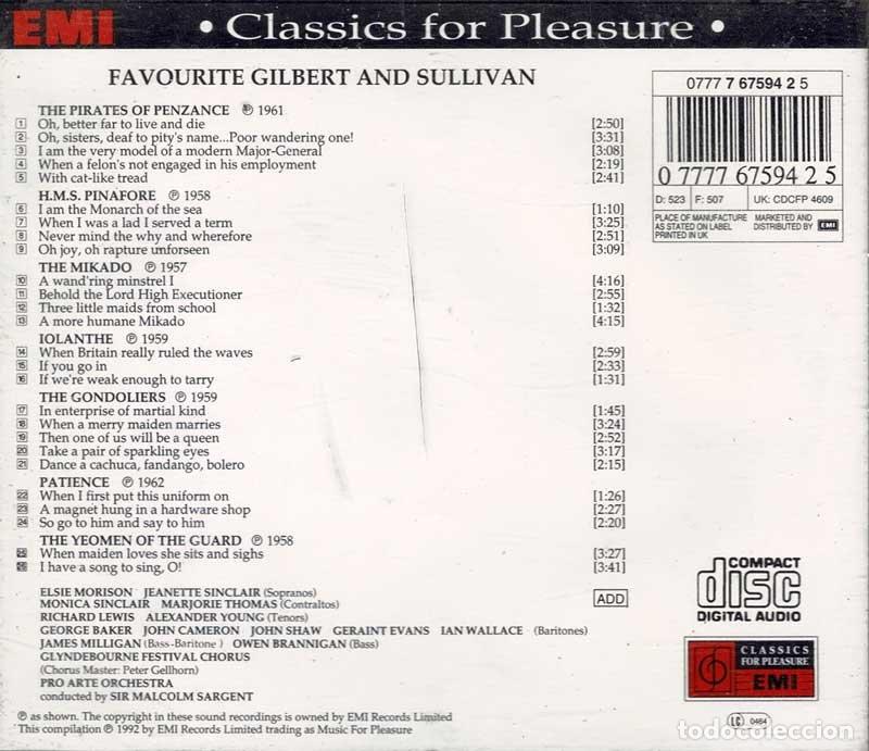 CDs de m&uacute;sica: Gilbert & Sullivan - Favourite. CD - Foto 2