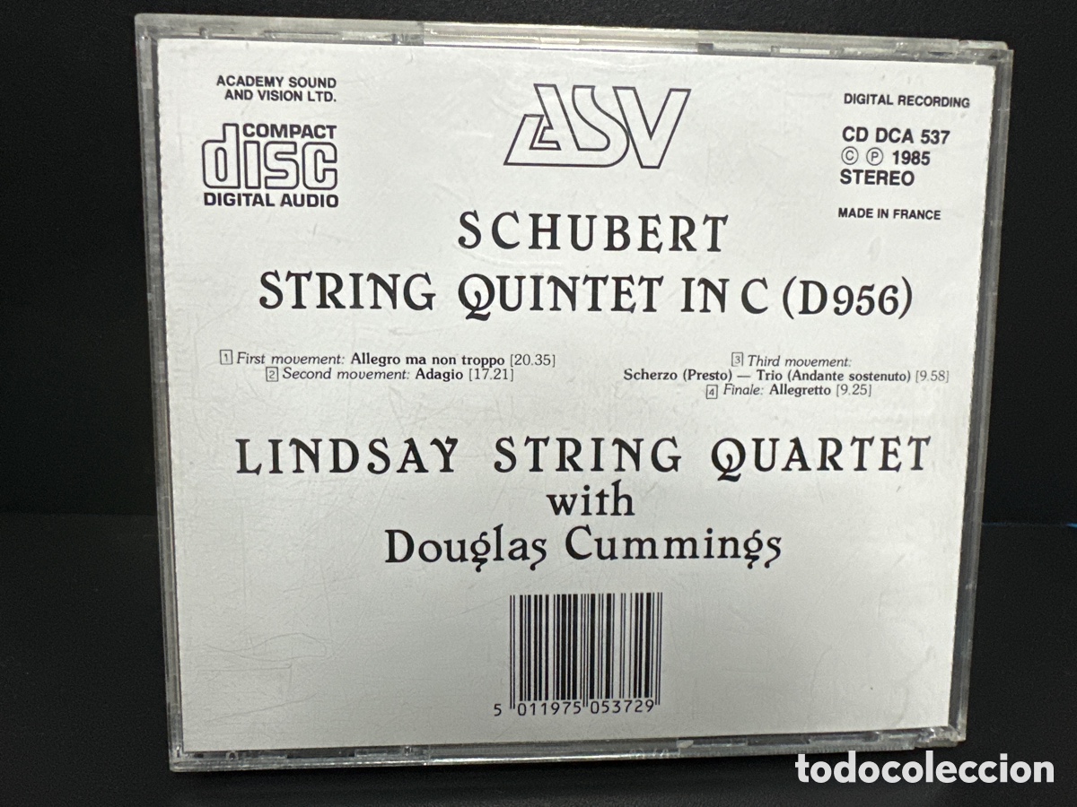 CDs de m&uacute;sica: Schubert - Lindsay String Quartet with Douglas Cummings - String Quintet In C (D956) (CD) - Foto 2