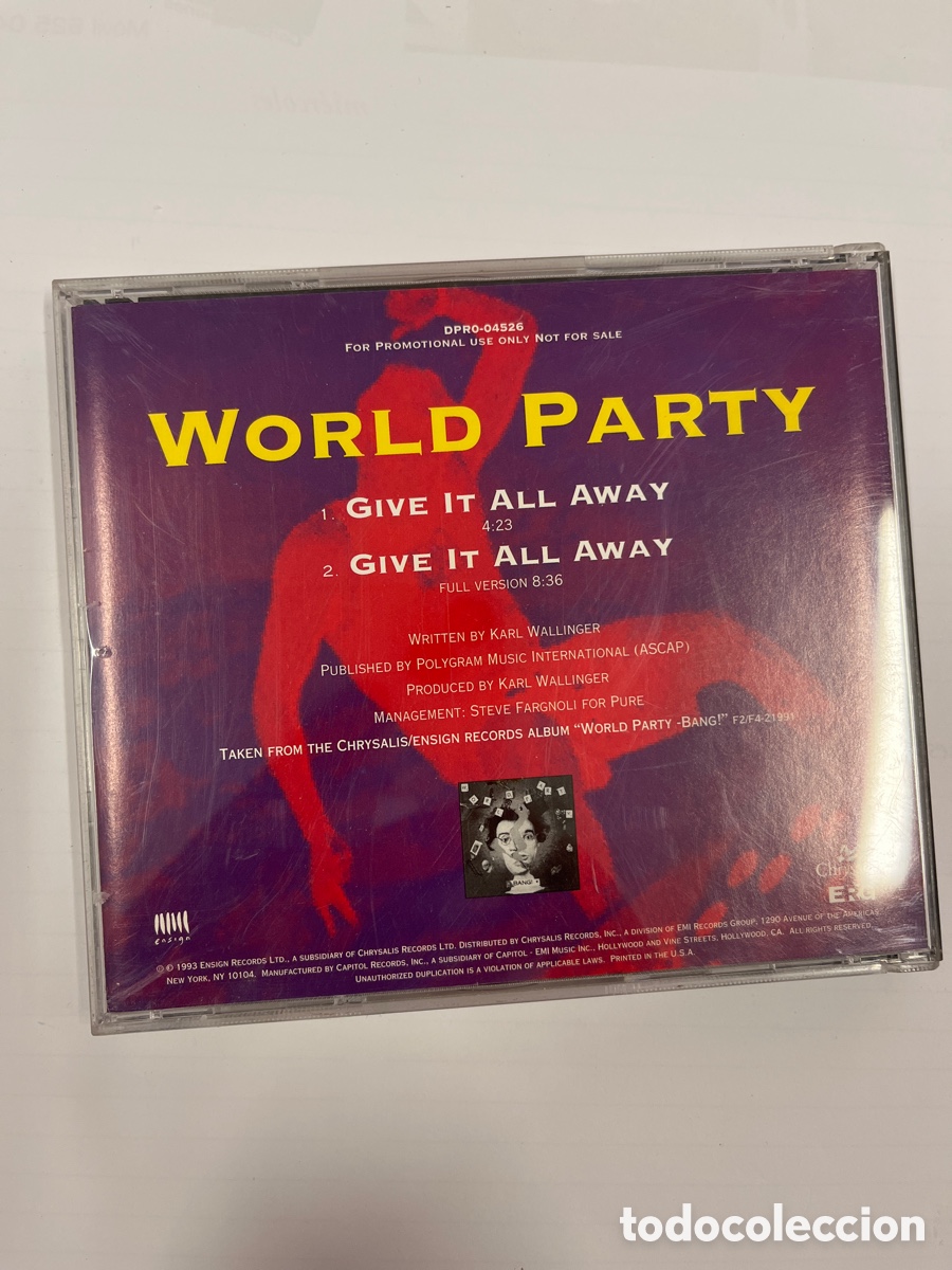 CDs de m&uacute;sica: CD SINGLE - WORLD PARTY - GIVE IT ALL AWAY - Foto 2