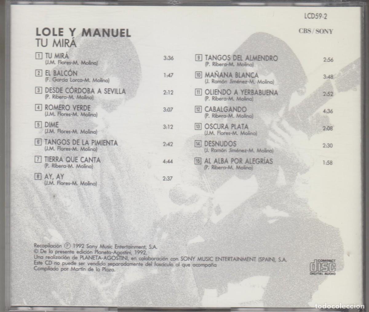 CDs de m&uacute;sica: Lole y Manuel cd Tu mir&aacute; 1992 La copla - Foto 2