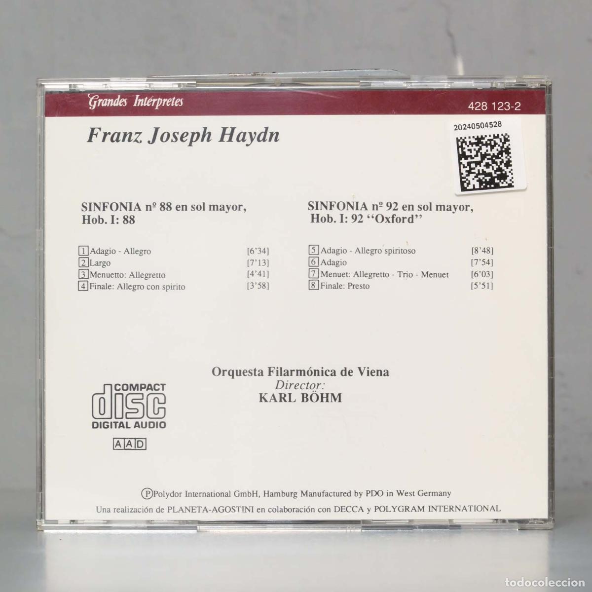 CDs de m&uacute;sica: CD. HAYDN. SINFONIA 88 92. BOHM - Foto 2