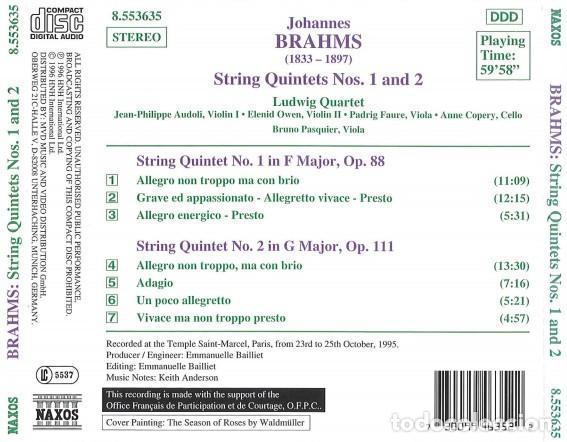 CDs de m&uacute;sica: BRAHMS: STRING QUINTETS N&ordm; 1 AND 2 - NAXOS - CD - Foto 2