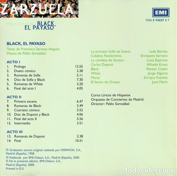 CDs de m&uacute;sica: PABLO SOROZ&Aacute;BAL: BLACK EL PAYASO - EMI - CD - Foto 2