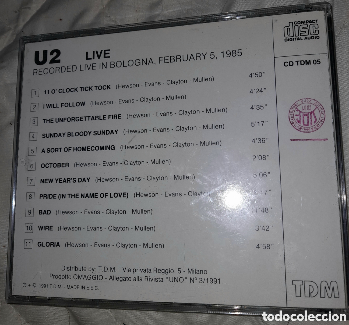 CDs de m&uacute;sica: U2 LIVE IN BOLOGNE 1985. CD BOOTLEG. RARO - Foto 3