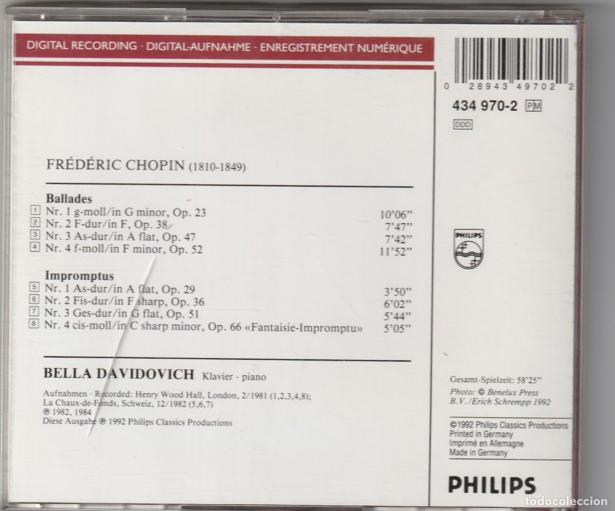 CDs de m&uacute;sica: CHOPIN - 4 BALLADEN &middot; 4 IMPROMPTUS - BELLA DAVIDOVICH (CD PHILIPS 1992) - Foto 2