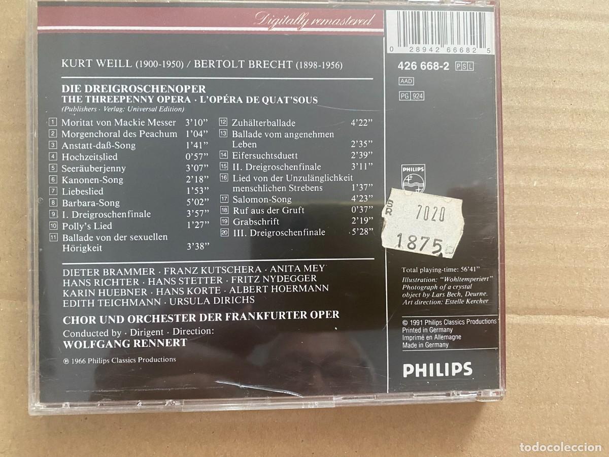 CDs de m&uacute;sica: CD KURT WEILL - BERTOLT BRECHT - DIE DREIGROSCHENOPER - Foto 2