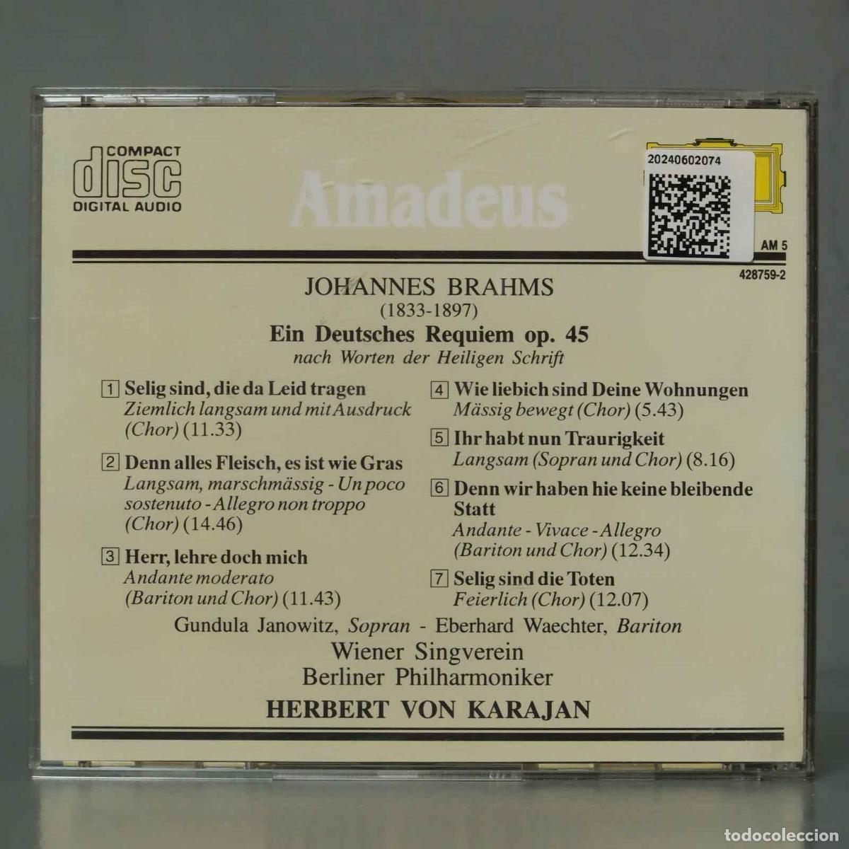 CDs de m&uacute;sica: CD. BRAHMS. EIN DEUTSCHES REQUIEM. KARAJAN - Foto 2
