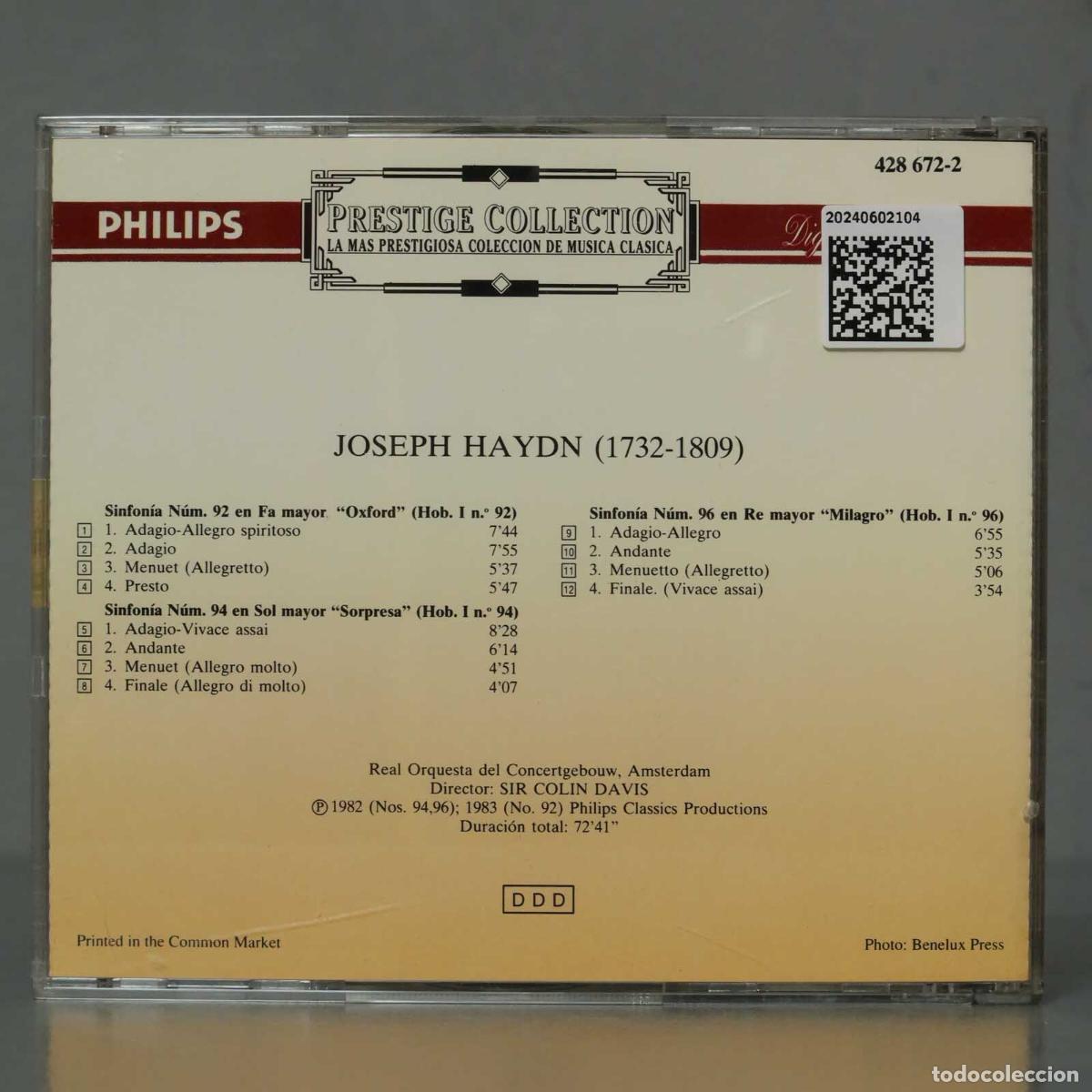 CDs de m&uacute;sica: CD. HAYDN. SINFONIAS 92 94 96. DAVIS - Foto 2