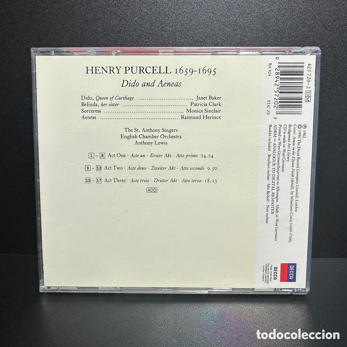 CDs de m&uacute;sica: Purcell - Anthony Lewis - Dido And Aeneas (CD) - Foto 2