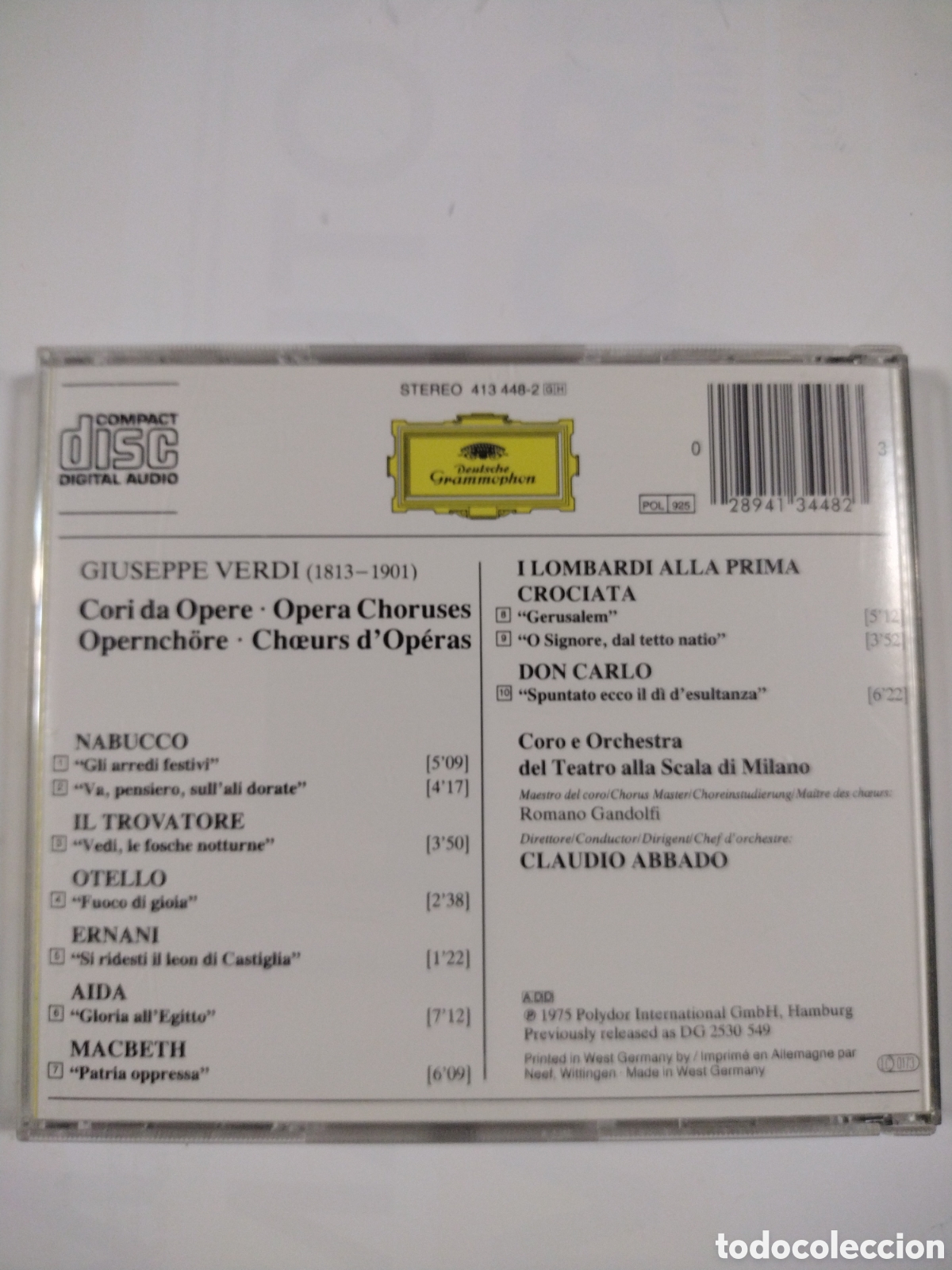 CDs de m&uacute;sica: VERDI LA SCALA CLAUDIO ABBADO OPERNCHORE. CD - Foto 2