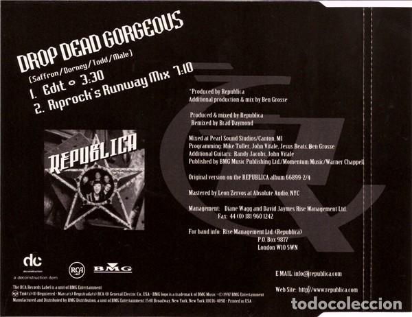 CDs de m&uacute;sica: Republica Drop Dead Gorgeous 1997 CD Single U.S.A. - Foto 2