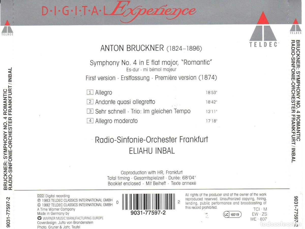 CDs de m&uacute;sica: BRUCKNER: SYMPHONY N&ordm; 4 ROMANTIC - TELDEC - CD - Foto 2