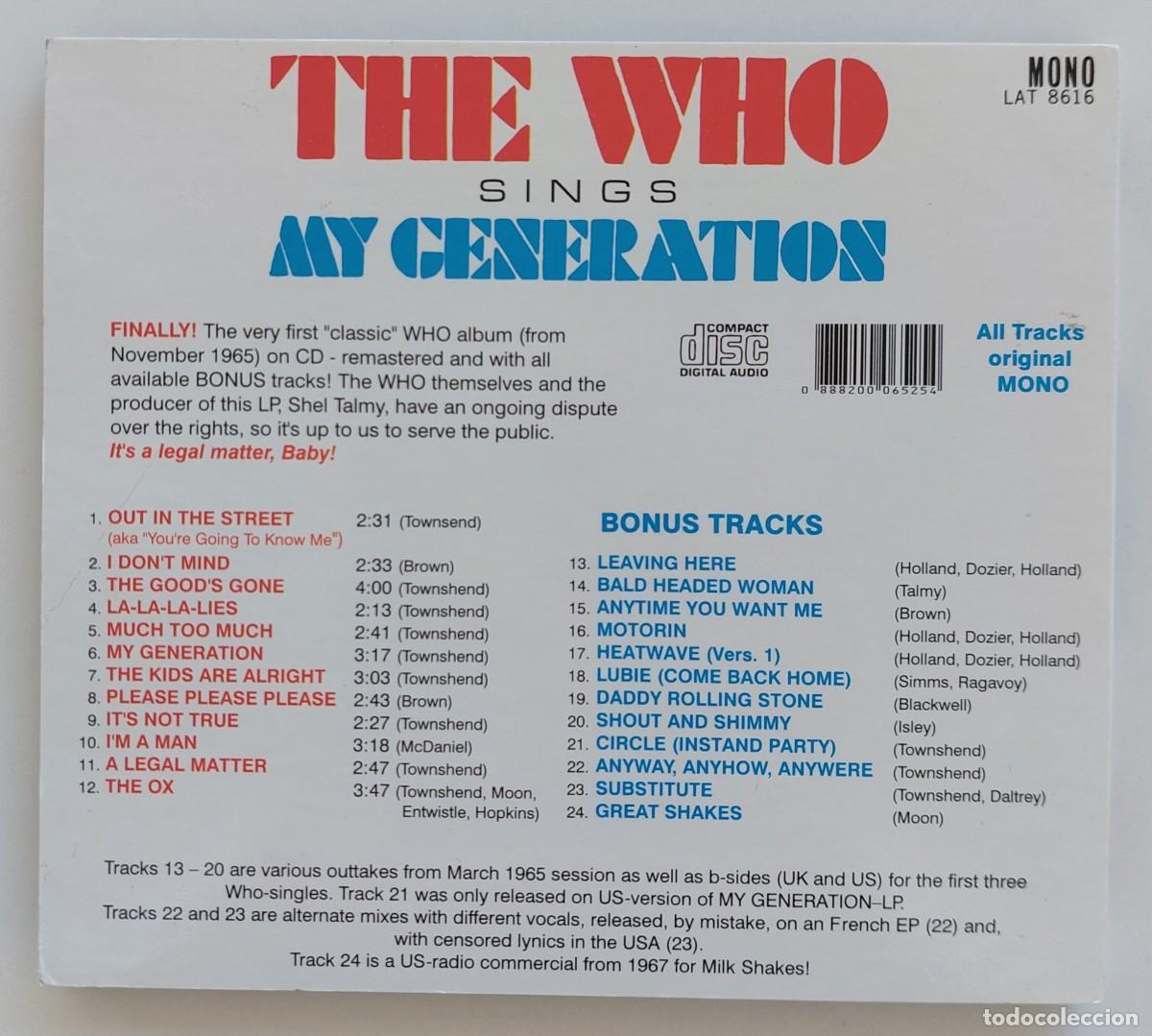 CDs de m&uacute;sica: THE WHO - MY GENERATION - CD BONUS TRACKS - Foto 2