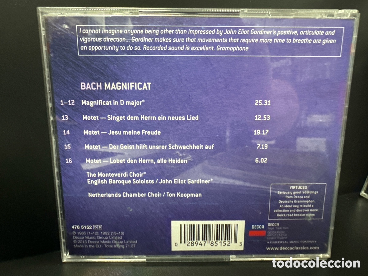 CDs de m&uacute;sica: Bach - John Eliot Gardiner - Magnificant (CD) - Foto 2