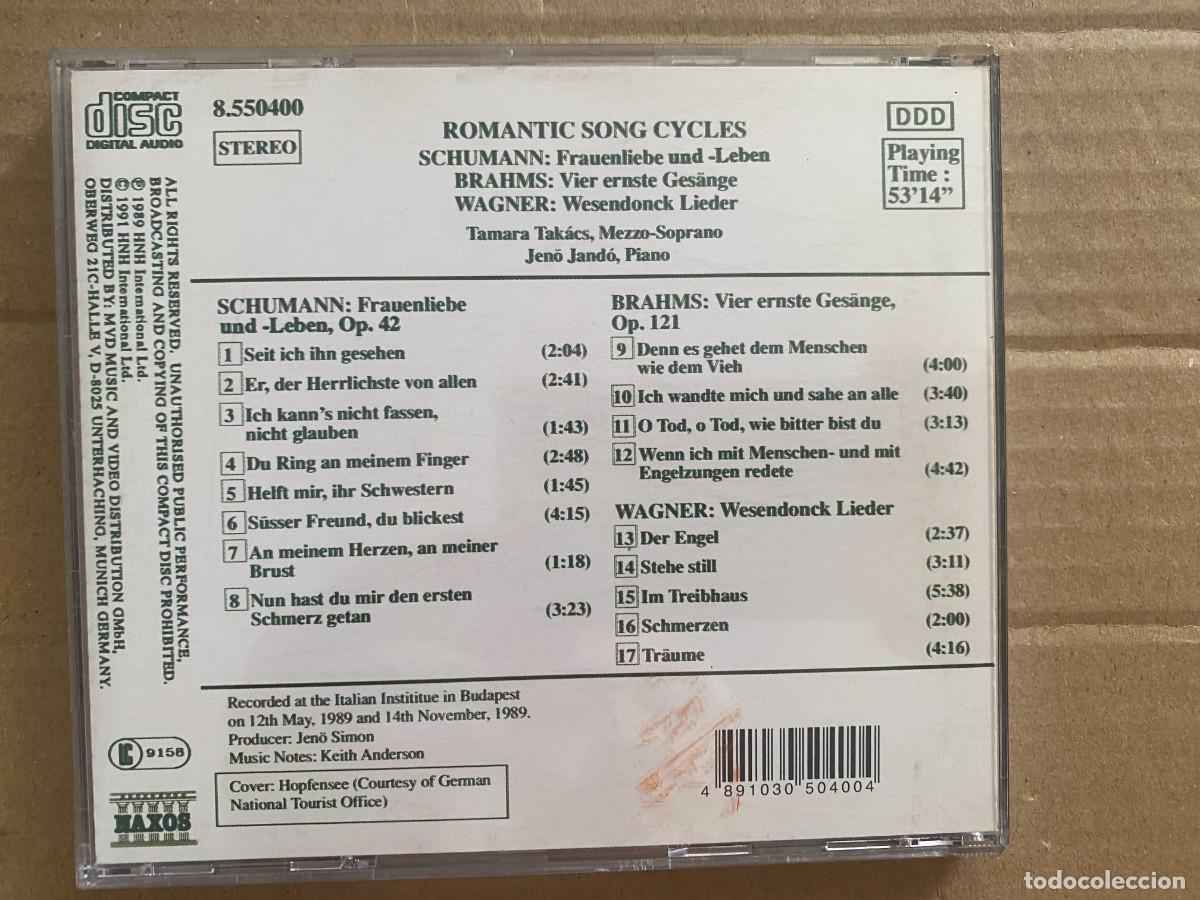 CDs de m&uacute;sica: CD SCHUMANN - BRAHMS - WAGNER - ROMANTIC SONG CYCLES - Foto 2