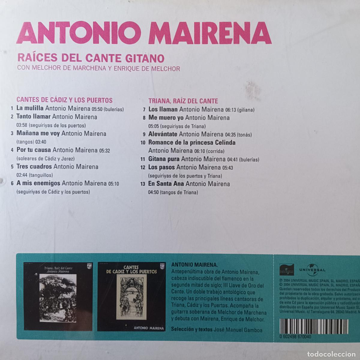 CDs de m&uacute;sica: ANTONIO MAIRENA, RAICES DEL CANTE GITANO. CD - Foto 2