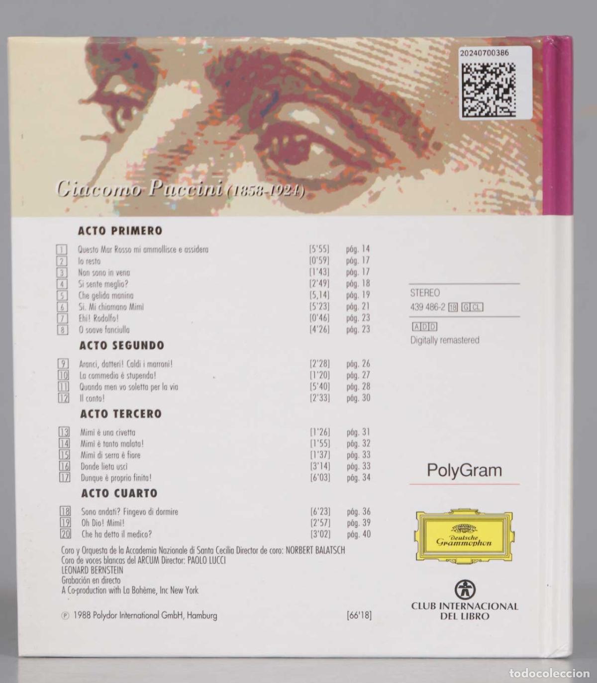 CDs de m&uacute;sica: CD. PUCCINI. 4 ACTOS. BERNSTEIN - Foto 2