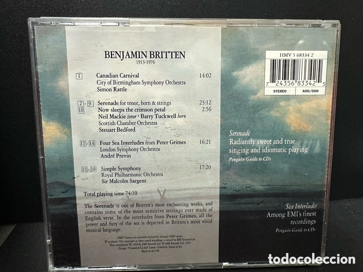 CDs de m&uacute;sica: Britten - Simon Rattle - Serenade For Tenor, Horn & Strings (CD, Comp) - Foto 2