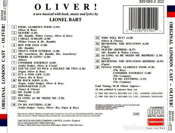 CDs de m&uacute;sica: LIONEL BART: OLIVER! - DERAM - CD - Foto 2