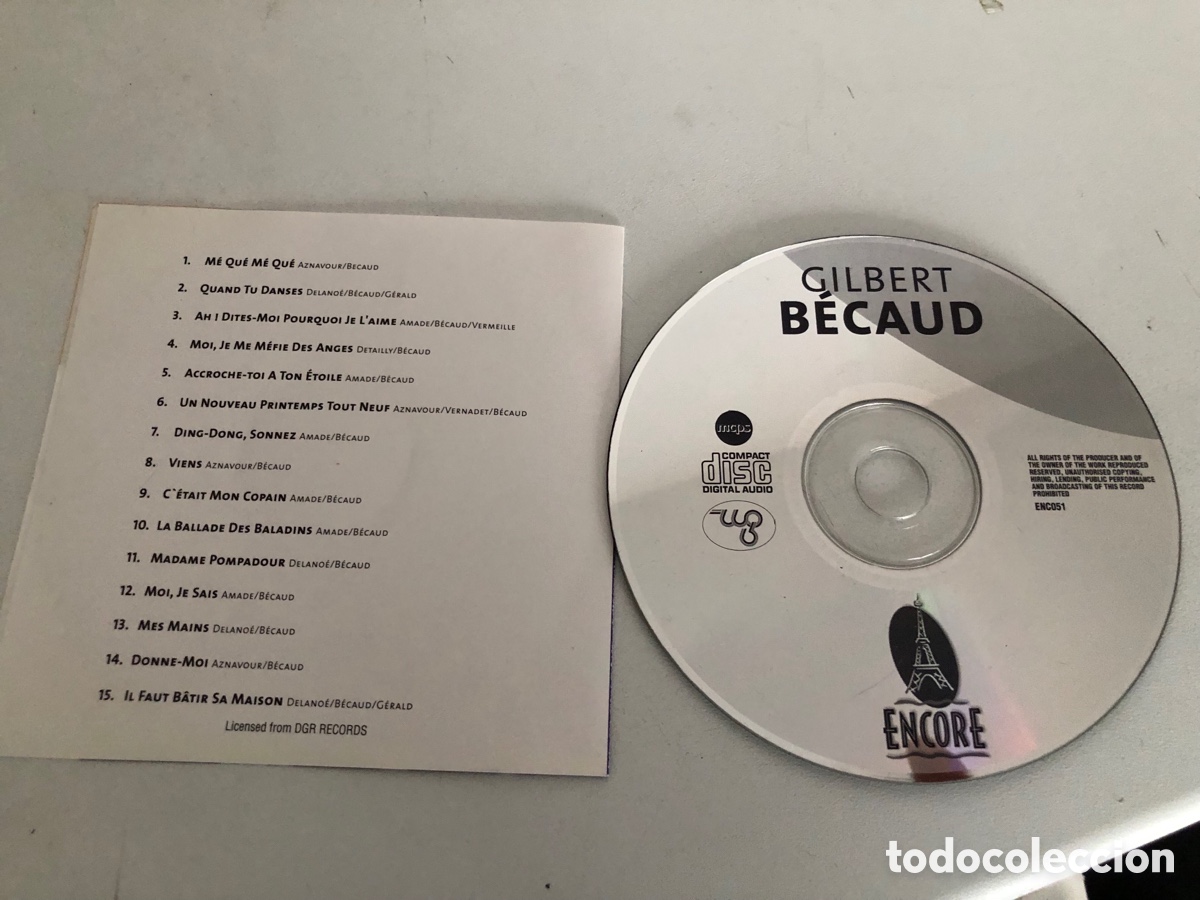 CDs de m&uacute;sica: Gilbert Becaud -Encore- Solo Cd y Caratula - Foto 2