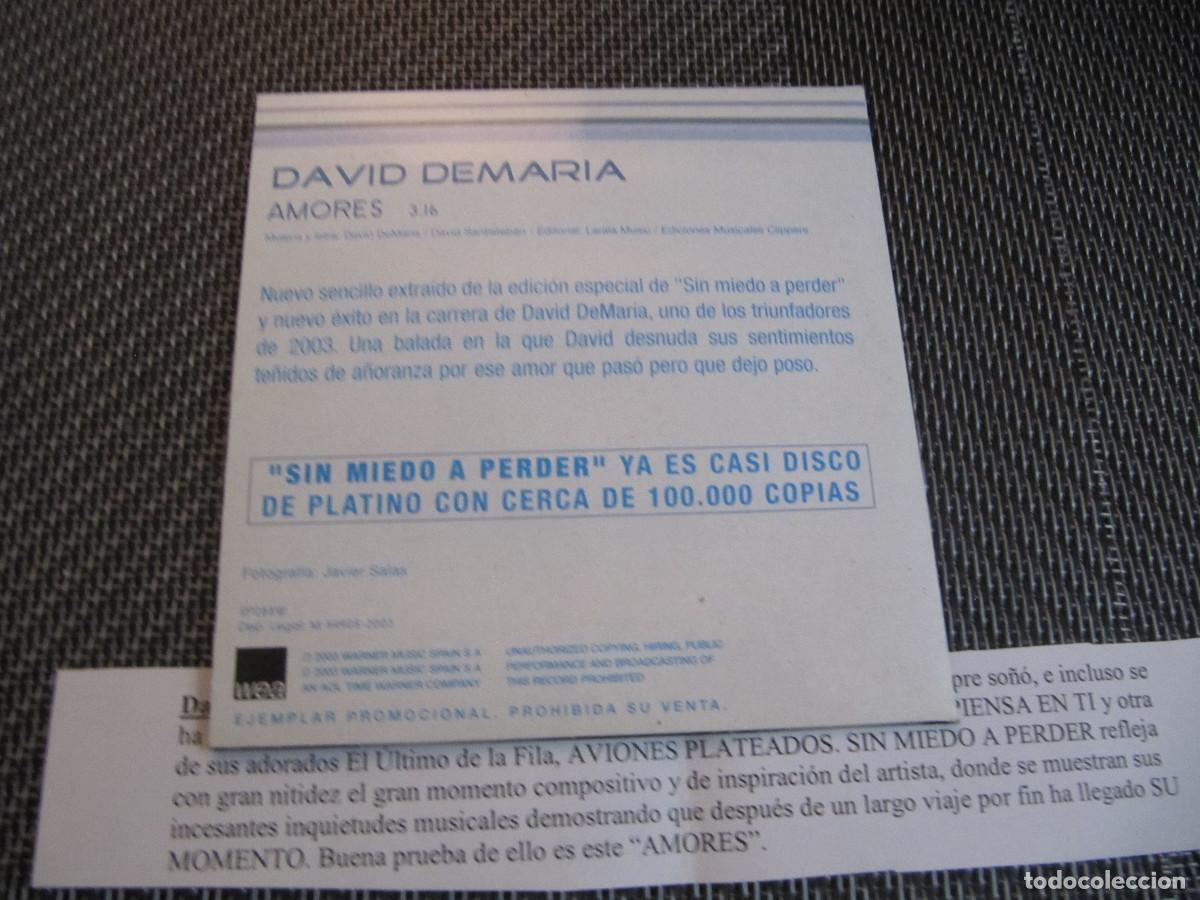 CDs de m&uacute;sica: DAVID DEMARIA Amores CD SINGLE CADENA 100 - Foto 3