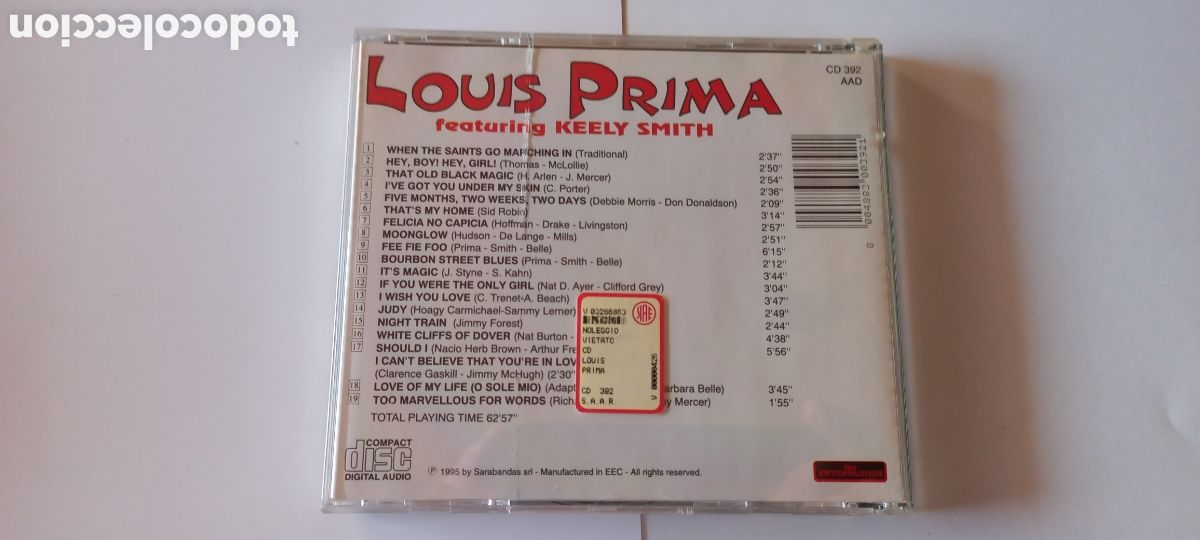 CDs de m&uacute;sica: Louis Prima CD con Keely Smith 19 tracks como nuevo - Foto 2