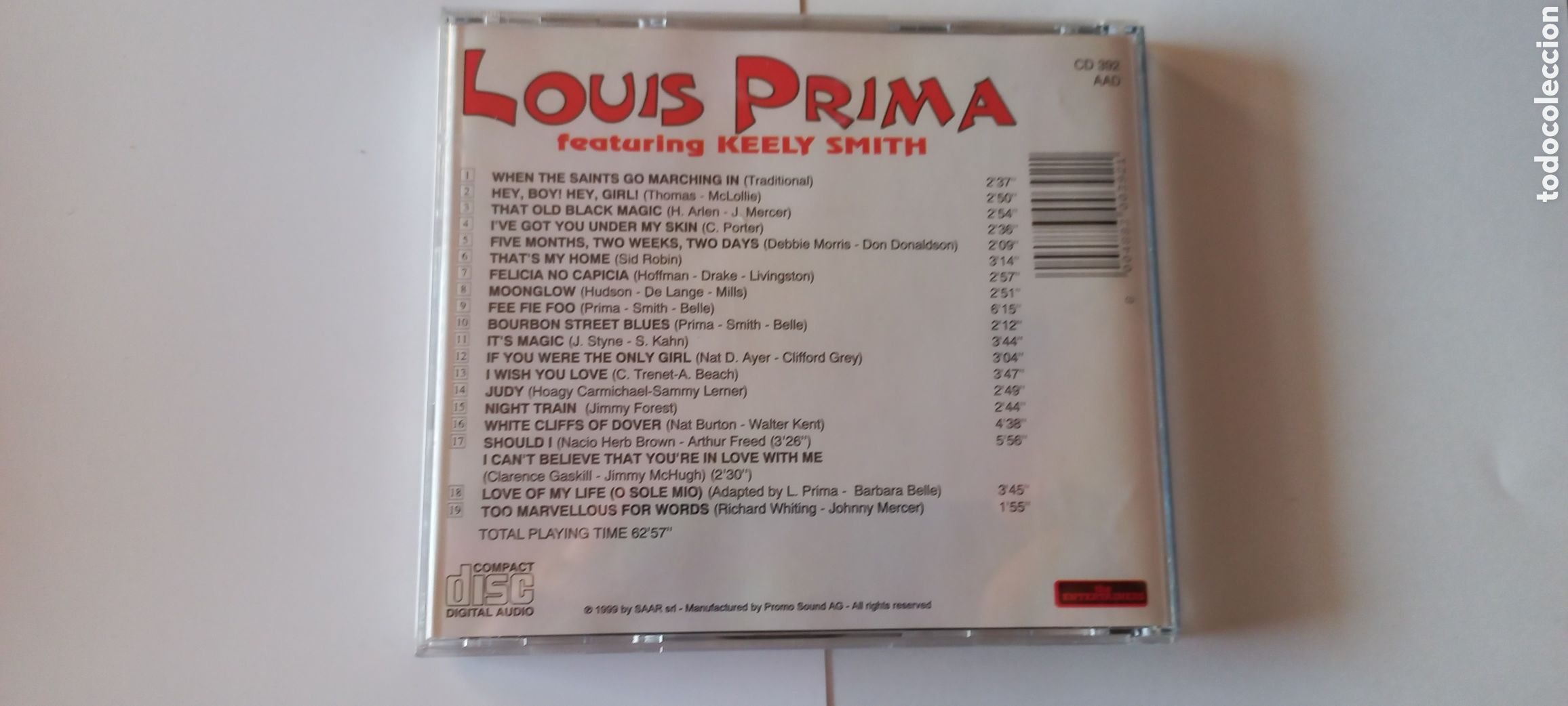 CDs de m&uacute;sica: Louis Prima CD con Keely Smith 19 tracks como nuevo - Foto 2