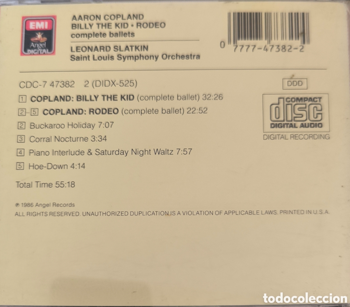 CDs de m&uacute;sica: CD BILLY THE KID RODEO. AARON COPLAND. - Foto 3