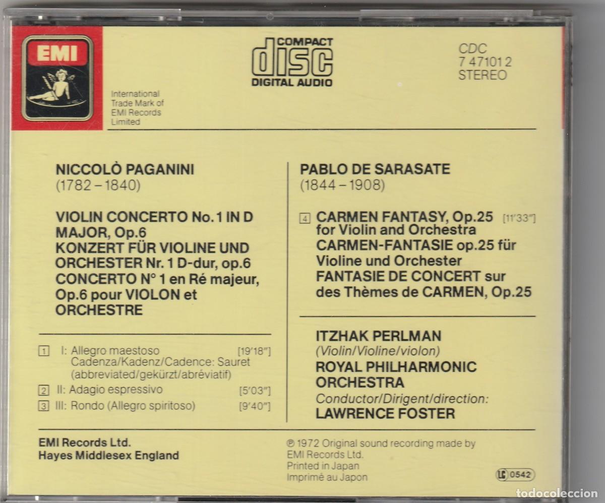 CDs de m&uacute;sica: PAGANINI &middot; SARASATE (CD EMI) ITZHAK PERLMAN - Foto 2