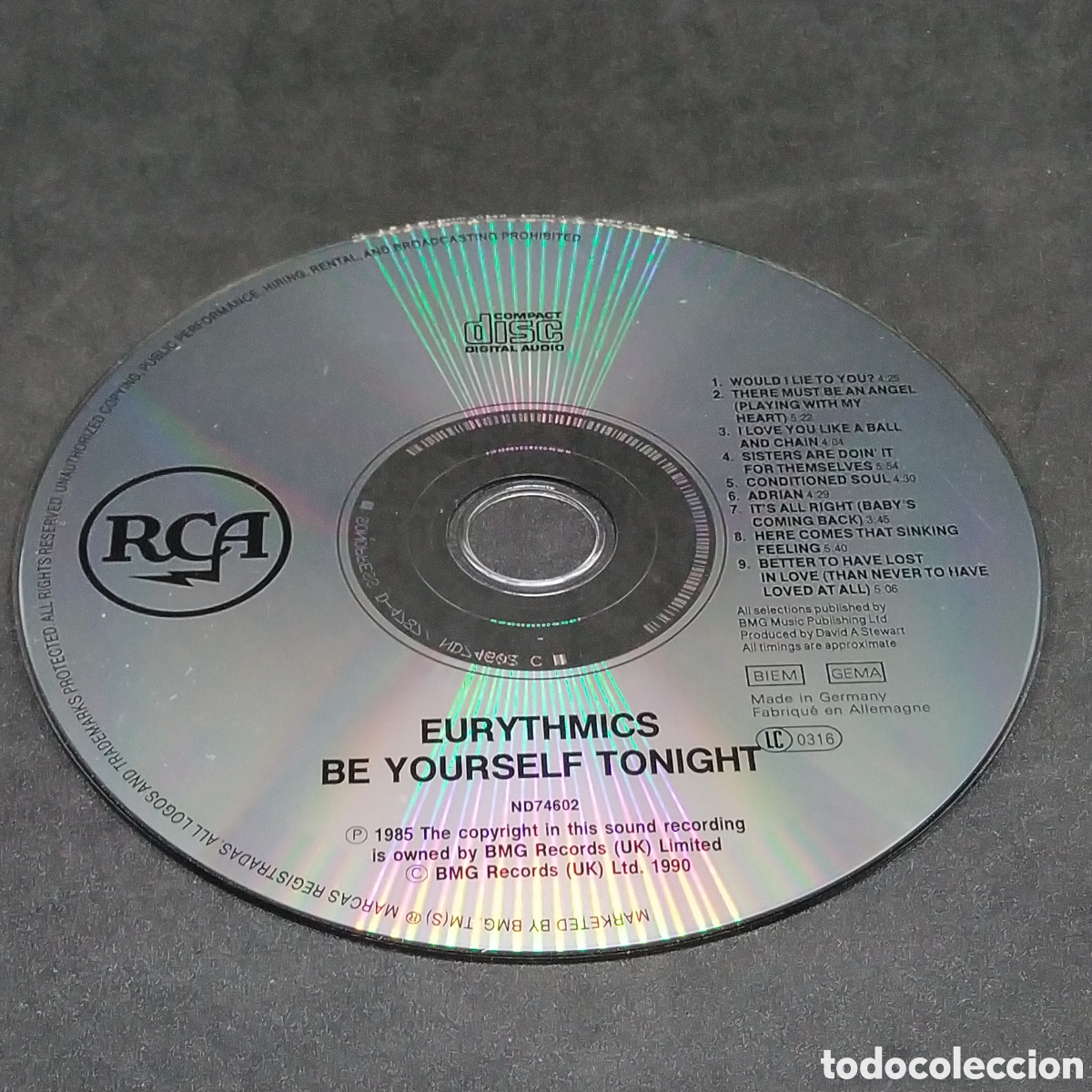 CDs de m&uacute;sica: EURYTHMICS - BE YOURSELF TONIGHT - 1985 - CD - DISCO VERIFICADO - Foto 6
