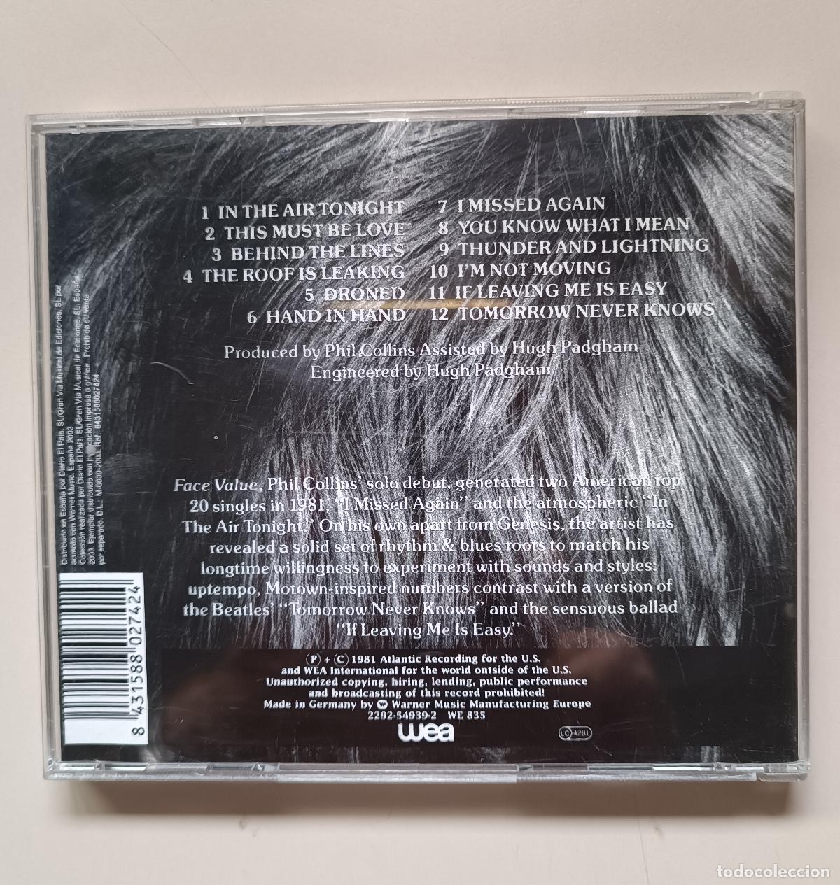 CDs de m&uacute;sica: Phil Collins - Face Value - 1987 - Germany - Foto 3