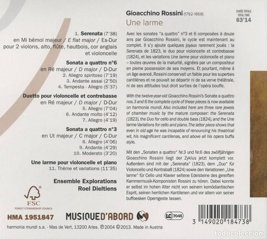 CDs de m&uacute;sica: GIOACCHINO ROSSINI - UNE LARME (CD) ENSEMBLE EXPLORATIONS - Foto 2