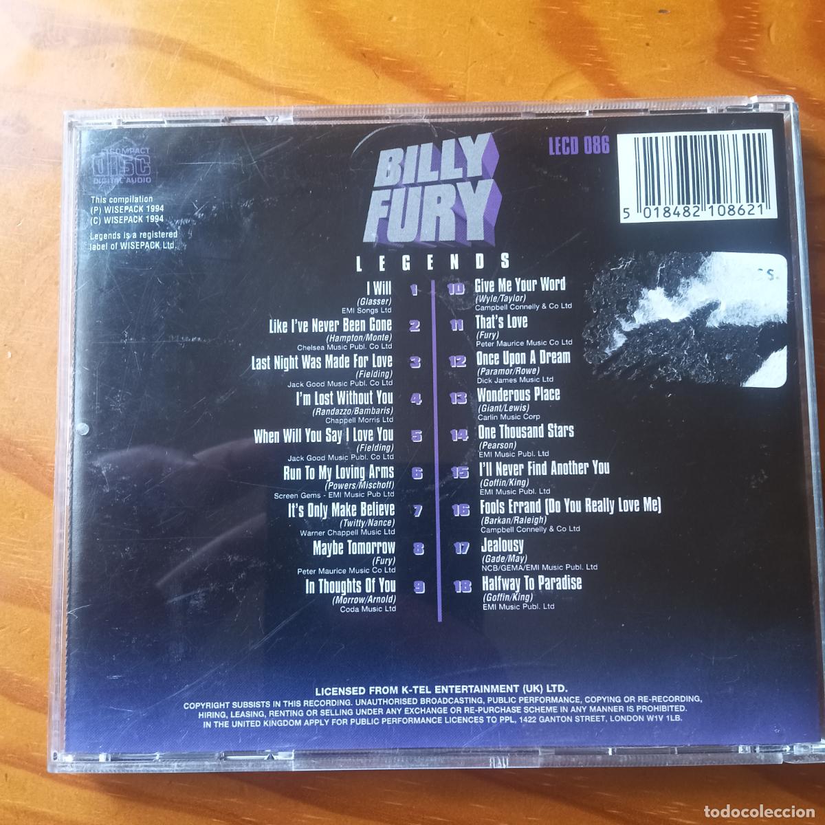 CDs de m&uacute;sica: BILLY FURY, LEGENDS CD - Foto 2