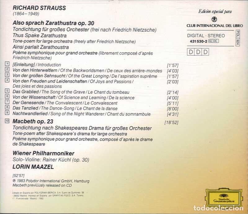 CDs de m&uacute;sica: Richard Strauss, Lorin Maazel - Also sprach Zarathustra. Macbeth. CD - Foto 2