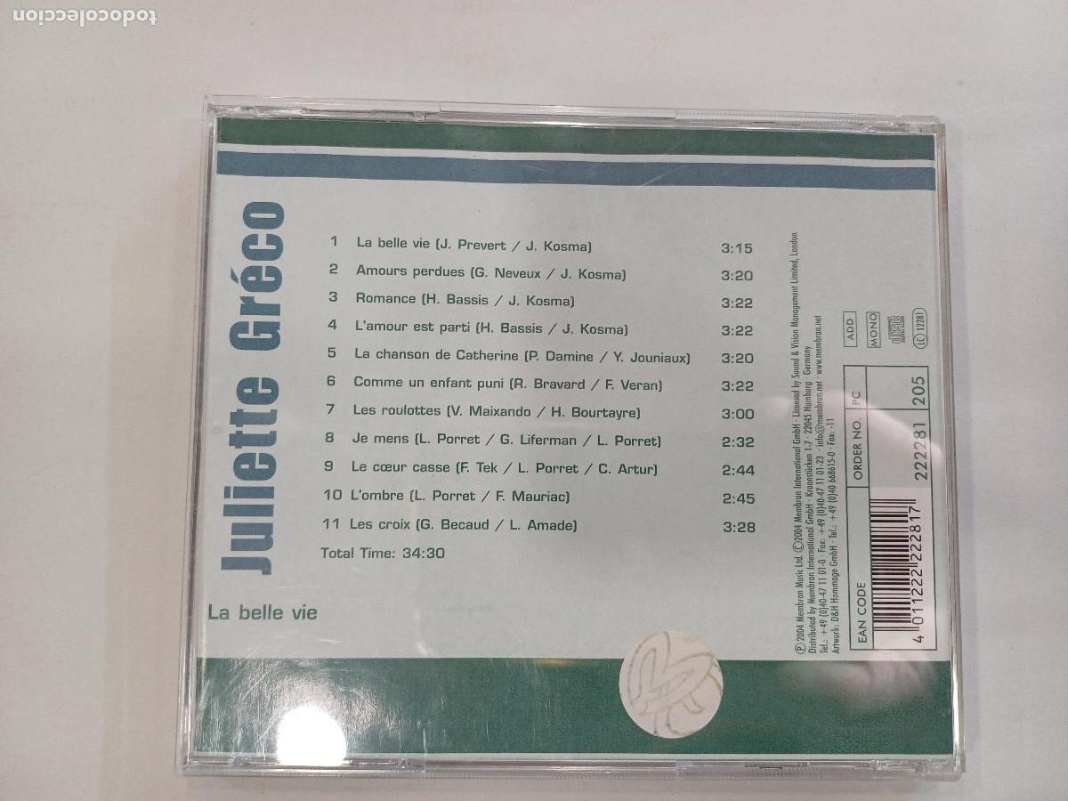 CDs de m&uacute;sica: JULIETTE GRECO/LA BELLE VIE/CD. - Foto 3