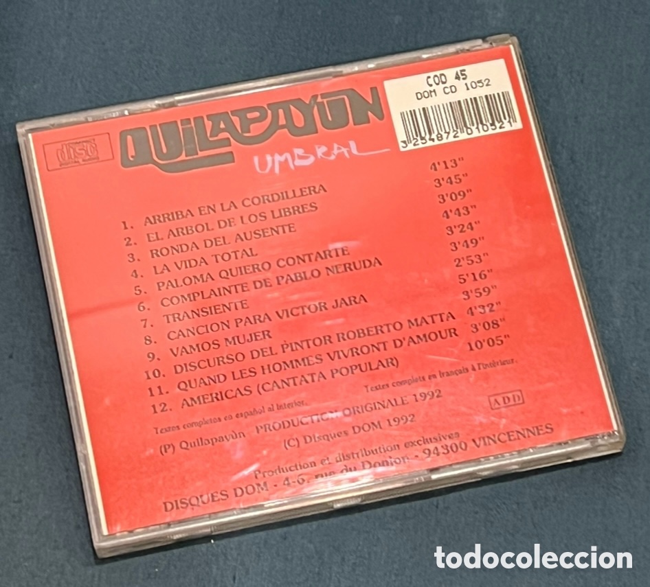 CDs de m&uacute;sica: CD. Quilapayun. &ldquo;Umbral&rdquo;. 1992. - Foto 2