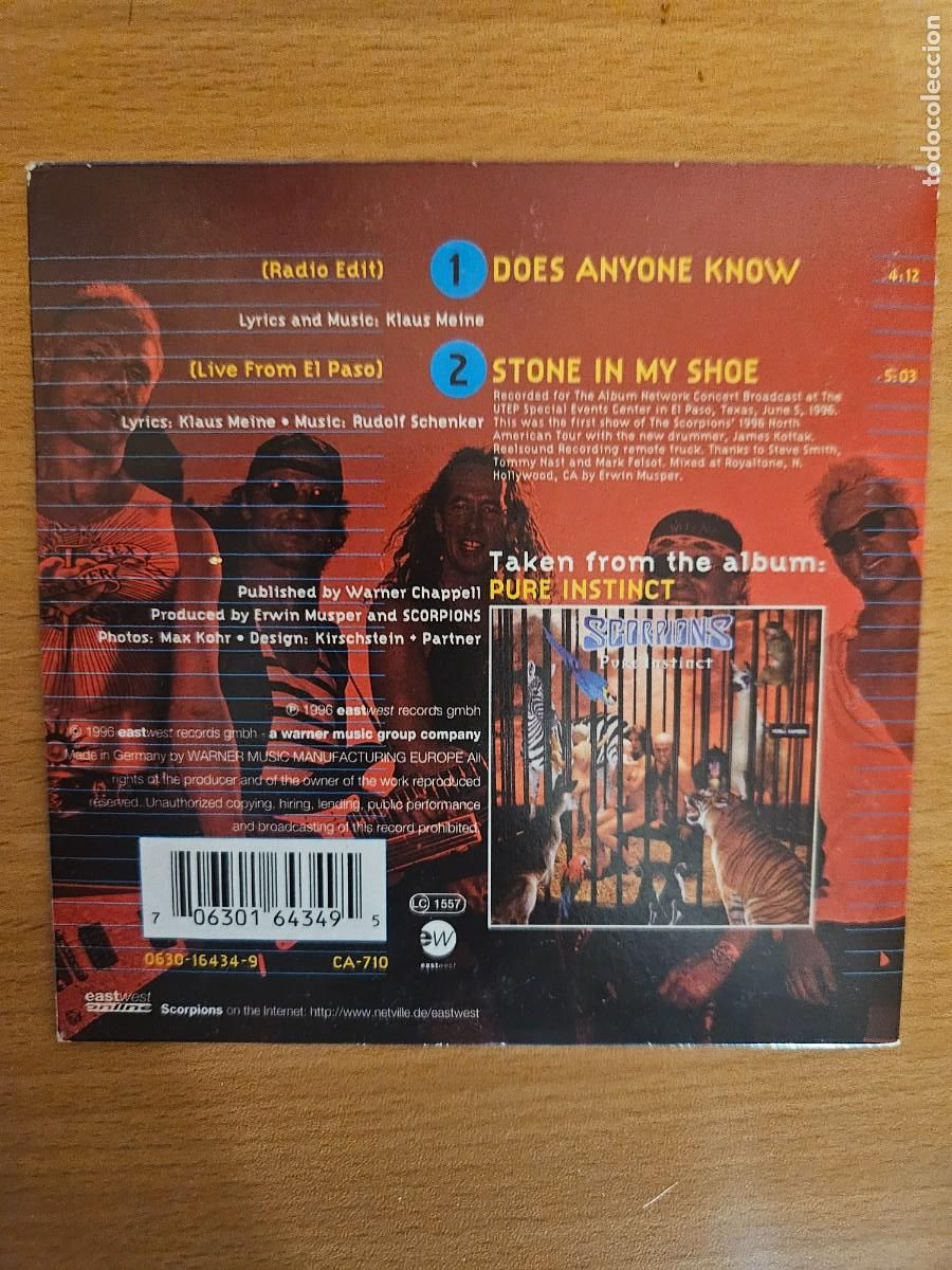 CDs de m&uacute;sica: SCORPIONS - Does Anyone Know (CD-Single 1996 ) - Foto 2