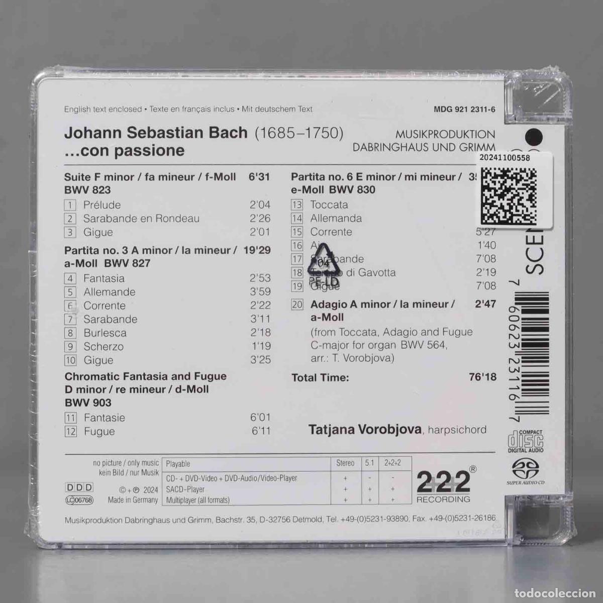 CDs de m&uacute;sica: CD. J Bach .S. / Vorobjova - Con Passione . PRECINTADO - Foto 2