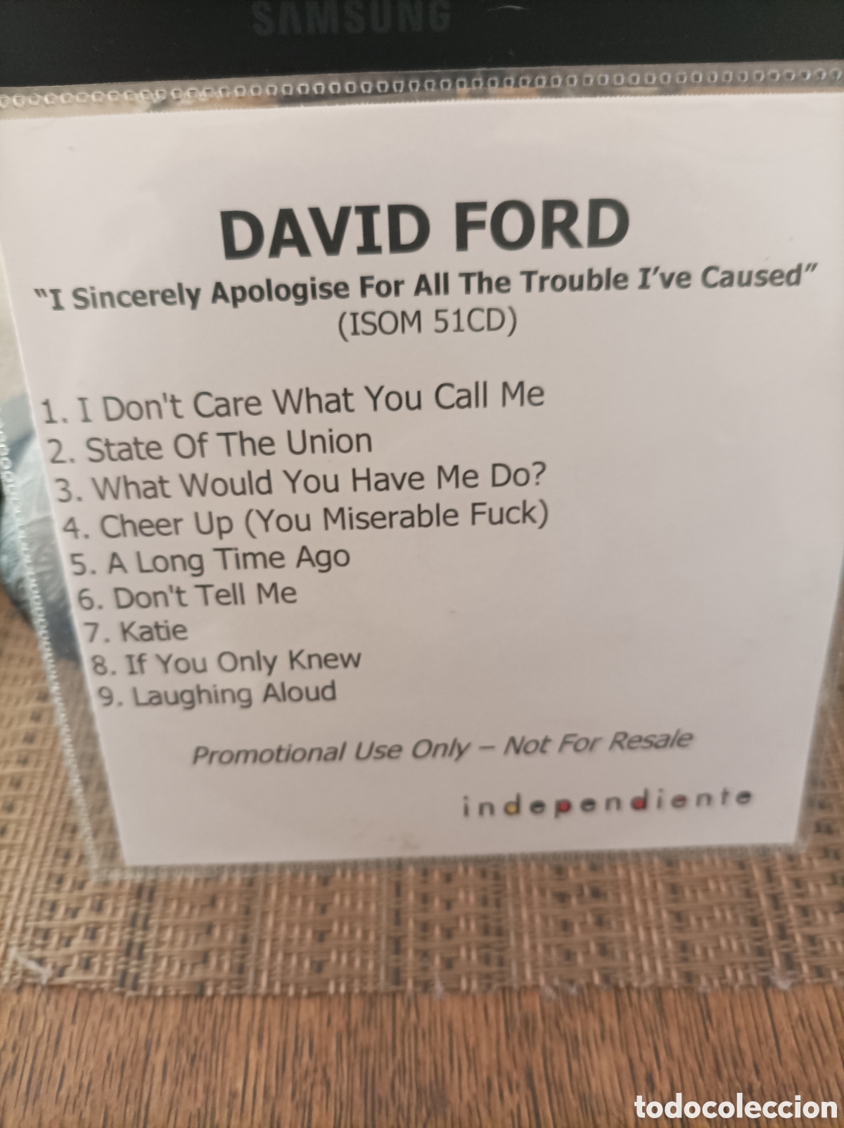 CDs de m&uacute;sica: David Ford. I sincerelly apologise... Cd promo. - Foto 1