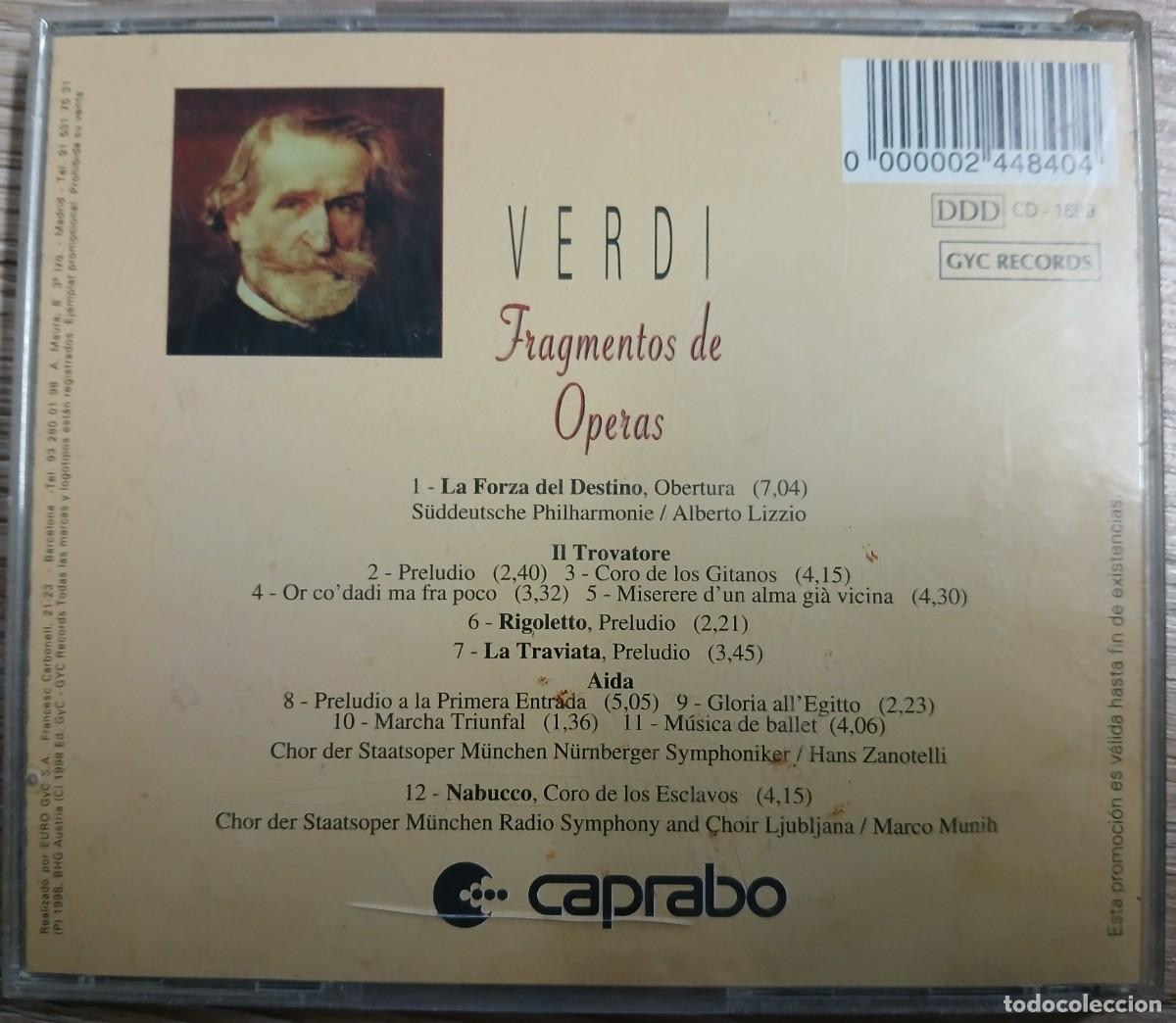 CDs de m&uacute;sica: CD VERDI (FRAGMENTOS DE OPERAS) - Foto 2