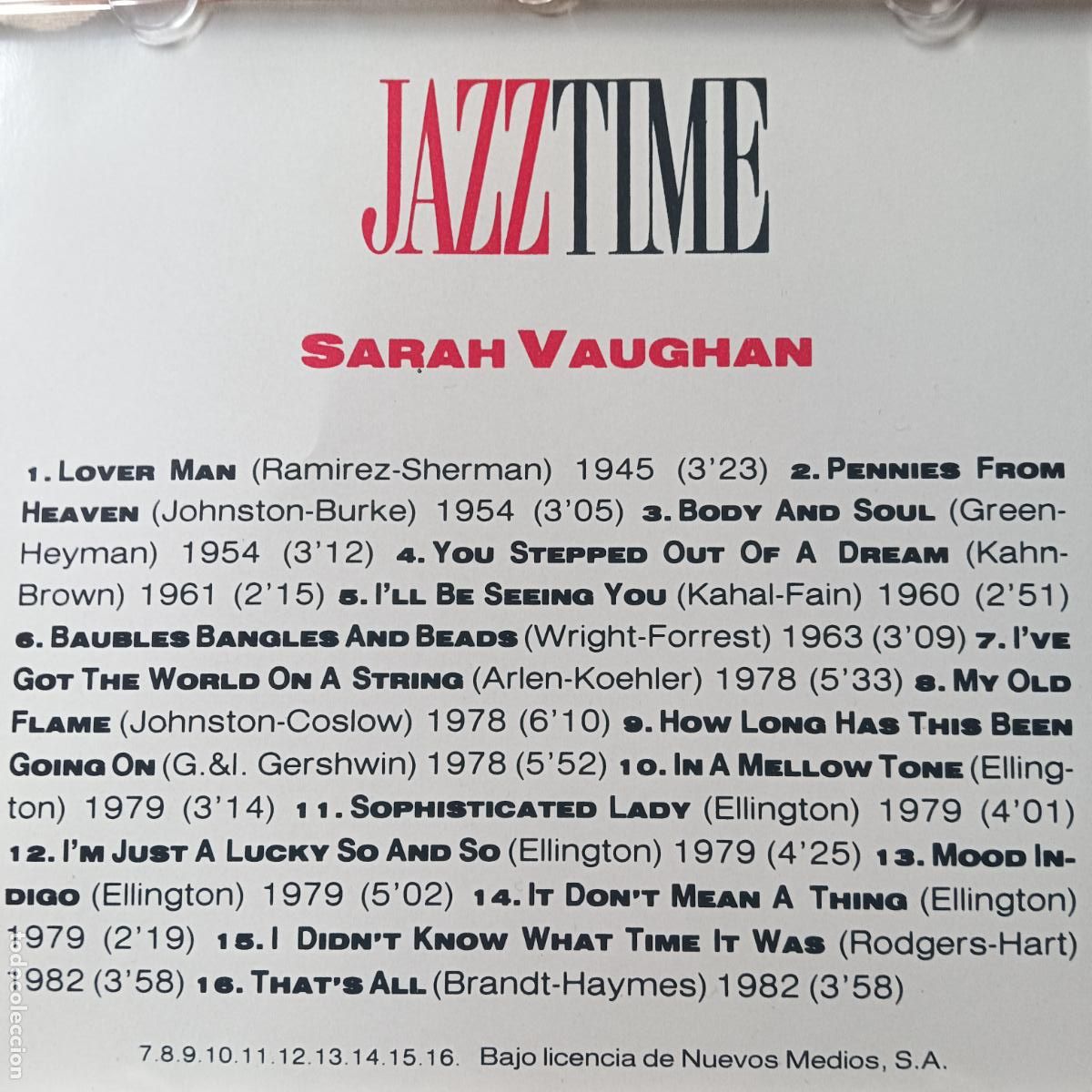 CDs de m&uacute;sica: SARAH VAUGHAN, JAZZ TIME. CD - Foto 2