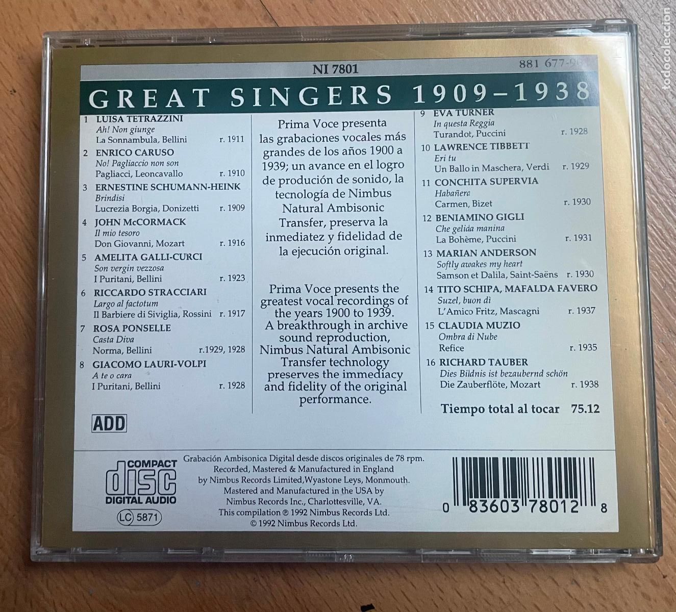 CDs de m&uacute;sica: GREAT SINGERS 1909-1938, PRIMA VOCE - Foto 2