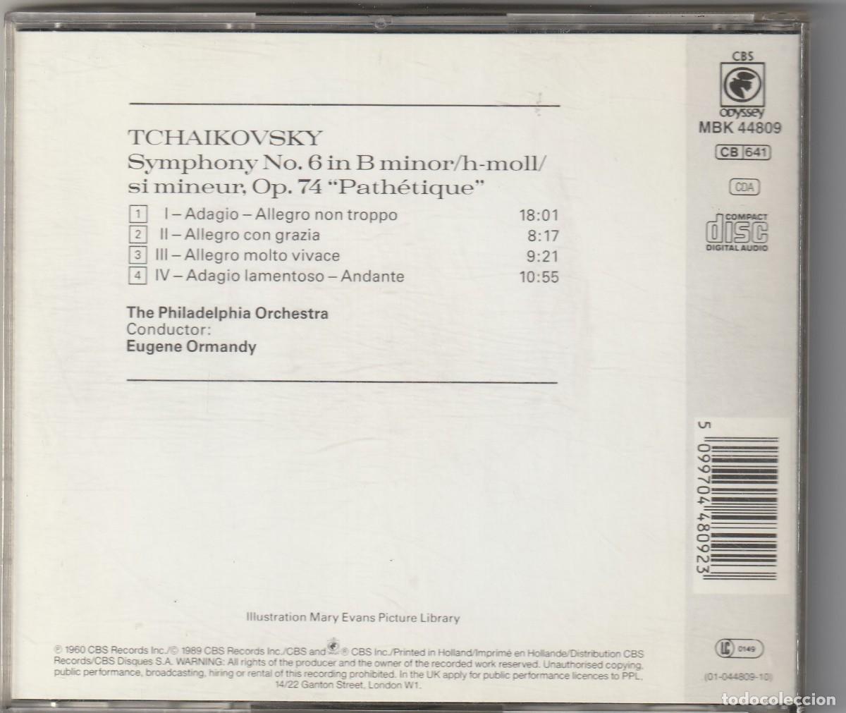 CDs de m&uacute;sica: TCHAIKOVSKY - SYMPHONY NO.6 PATHETIQUE (CD CBS) EUGENE ORMANDY - Foto 2