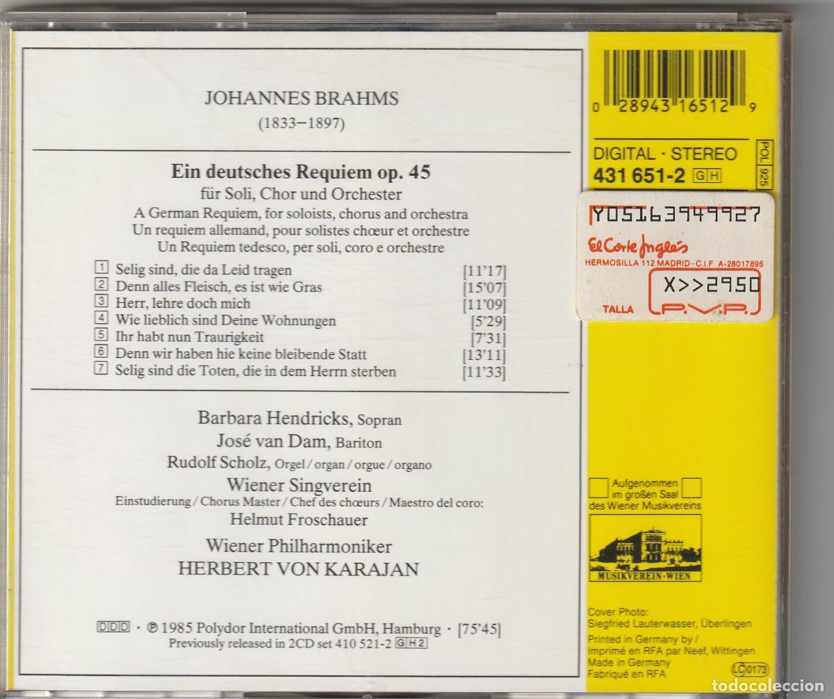 CDs de m&uacute;sica: BRAHMS - EIN DEUTSCHES REQUIEM (CD DGG) KARAJAN - Foto 2
