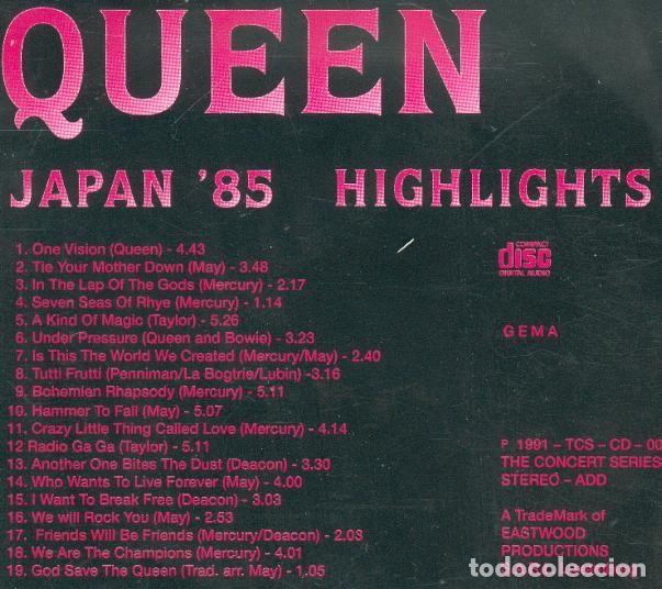 CDs de m&uacute;sica: QUEEN CD JAPAN85 BOOTLEG HIGHLIGHTS. - Foto 2