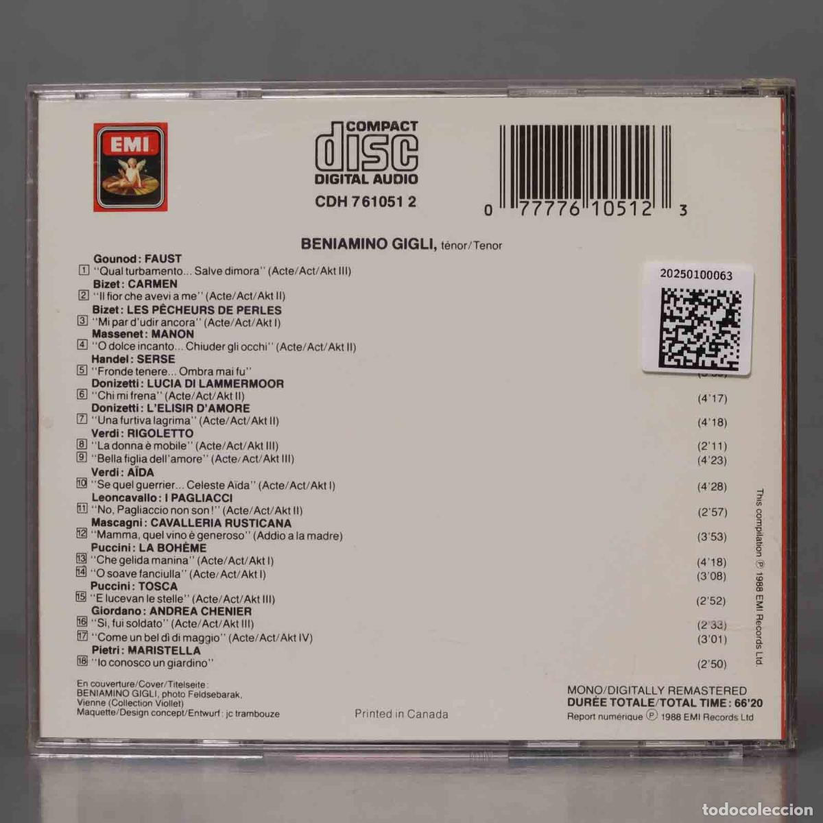 CDs de m&uacute;sica: CD. Beniamino Gigli &ndash; Opera Arias - Foto 2