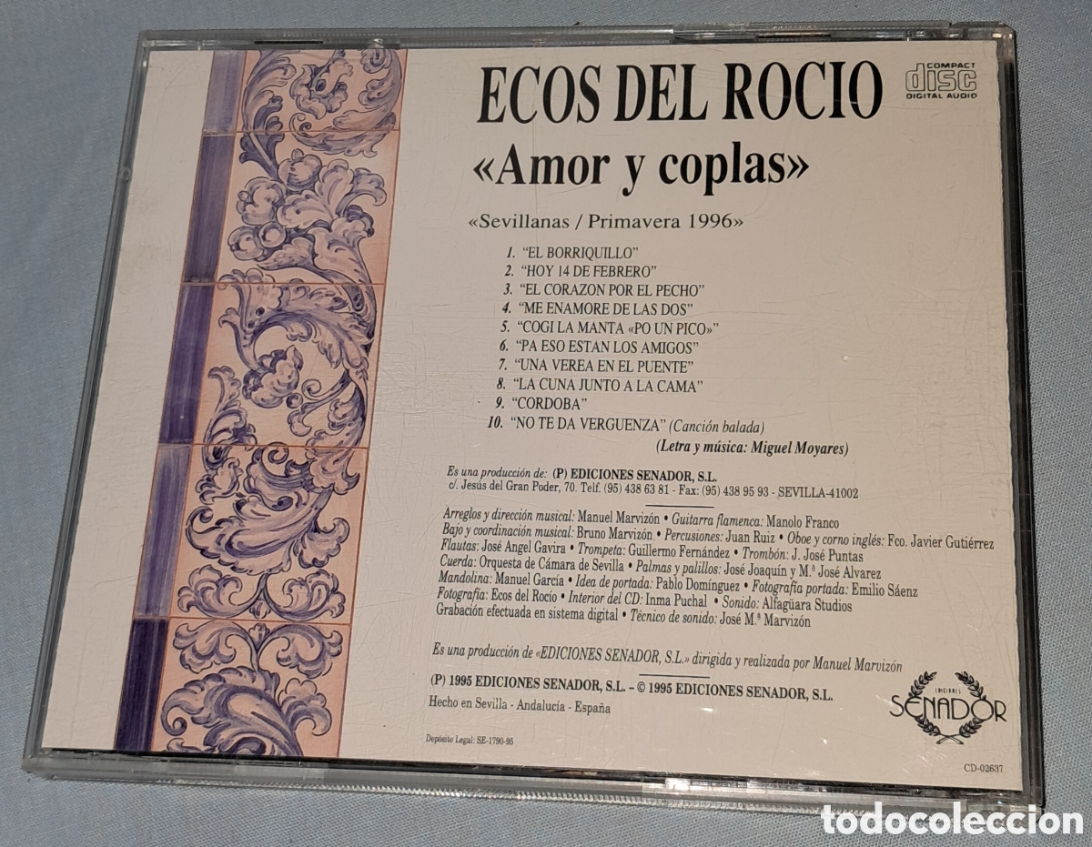 CDs de m&uacute;sica: CD ECOS DEL ROC&Iacute;O, AMOR Y COPLAS. 1995 - Foto 3